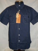 シュガーケーン　８．５ｏｚウォバッシュストライプ半袖ワークシャツ　品番：ＳＣ３６２６７−４２１（ワンウォッシュ）