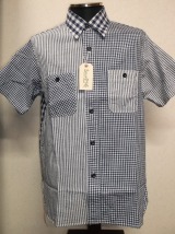 シュガーケーン　インディゴストライプ＆チェック半袖ワークシャツ　品番：ＳＣ３８１５５−１９９（ＣＲＡＺＹ）