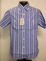 シュガーケーン　シアサッカー半袖ワークシャツ　品番：ＳＣ３８４３１−１２５（ＢＬＵＥ）