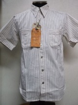 シュガーケーン　８．５ｏｚホワイトウォバッシュストライプ半袖ワークシャツ　品番：ＳＣ３７２７５−４０１（ワンウォッシュ）
