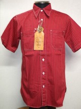 シュガーケーン　８．５ｏｚレッドウォバッシュストライプ半袖ワークシャツ　品番：ＳＣ３８４５２−４６１（ワンウォッシュ）
