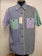 シュガーケーン　ギンガムチェック半袖ワークシャツ　品番：ＳＣ３８６９５−１９９（ＣＲＡＺＹ）