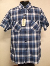 シュガーケーン　ブルーチェック半袖ワークシャツ　品番：ＳＣ３８６９６−１２８（ＮＡＶＹ）