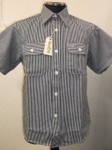 シュガーケーン　ヒッコリーストライプ半袖ワークシャツ　品番：ＳＣ３７９４４−１１９（ＢＬＡＣＫ）